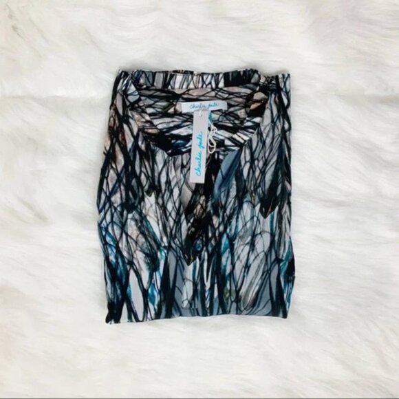 Anthropologie Charlie Jade Blouse Silk Pattern Open Back cut out long sleeve S - Picture 3 of 14